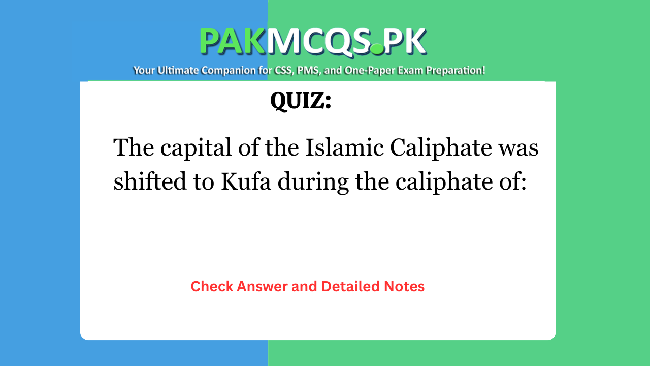 The capital of the Islamic Caliphate was shifted to Kufa during the caliphate of:
